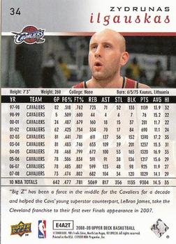 2008-09 Upper Deck #34 Zydrunas Ilgauskas Back