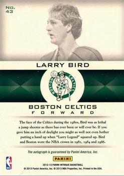 2012-13 Panini Intrigue - Immortalized Autographs Gold #43 Larry Bird Back
