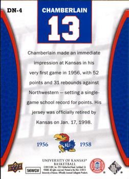 2013 Upper Deck University of Kansas - Distinguished Numbers #DN-4 Wilt Chamberlain Back