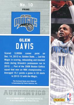 2013-14 Hoops - Authentics Prime #10 Glen Davis Back