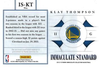 2012-13 Panini Immaculate Collection - Immaculate Standard #IS-KT Klay Thompson Back