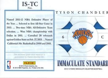 2012-13 Panini Immaculate Collection - Immaculate Standard #IS-TC Tyson Chandler Back