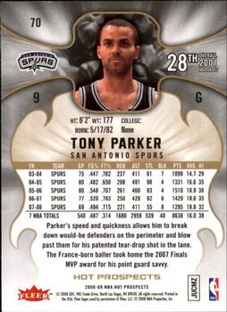 2008-09 Fleer Hot Prospects #70 Tony Parker Back