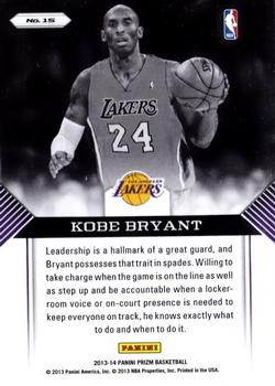 2013-14 Panini Prizm - Guard Duty #15 Kobe Bryant Back