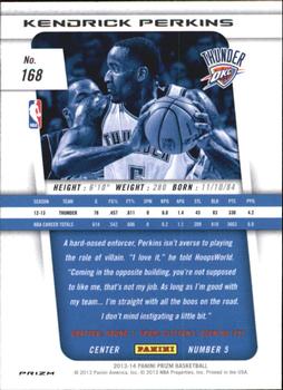 2013-14 Panini Prizm - Prizms Green #168 Kendrick Perkins Back