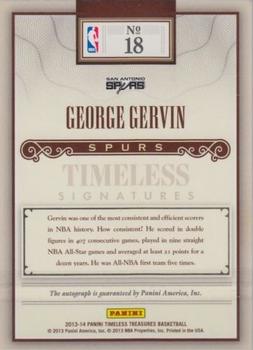 2013-14 Panini Timeless Treasures - Timeless Signatures #18 George Gervin Back