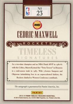 2013-14 Panini Timeless Treasures - Timeless Signatures #23 Cedric Maxwell Back