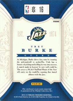 2013-14 Panini Timeless Treasures - Treasured Picks Jerseys Prime #16 Trey Burke Back