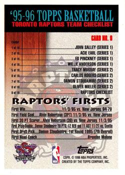 1995-96 Topps - Inaugural Season #9 Toronto Raptors Back