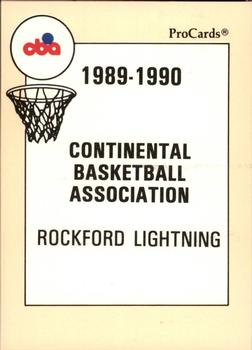 1989-90 ProCards CBA #87 Rockford Lightning Checklist Front