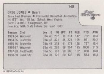 1989-90 ProCards CBA #149 Greg Jones Back