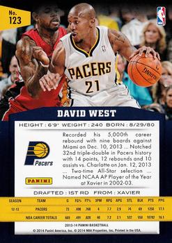 2013-14 Panini #123 David West Back