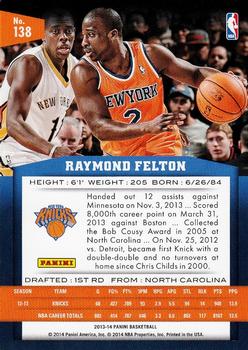 2013-14 Panini #138 Raymond Felton Back