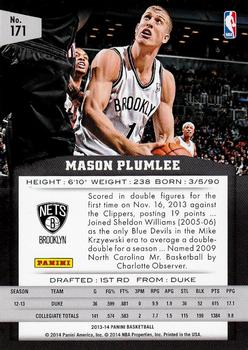 2013-14 Panini #171 Mason Plumlee Back