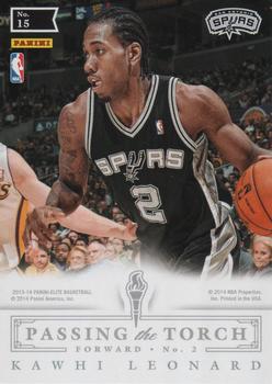 2013-14 Panini Elite - Passing The Torch #15 Kawhi Leonard / Manu Ginobili Back