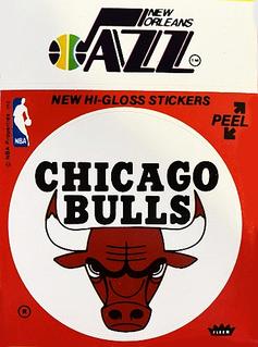 1977-78 Fleer NBA Team Stickers #NNO Chicago Bulls Logo / New Orleans Jazz Script Front