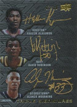 2013-14 Upper Deck Black - Triple Signatures #B3-HAD Hakeem Olajuwon / David Robinson / Alonzo Mourning Front
