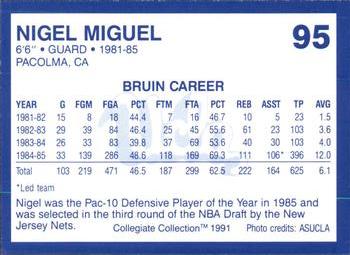1991 Collegiate Collection UCLA Bruins #95 Nigel Miguel Back