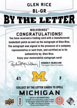 2013-14 SP Authentic - By the Letter Signatures #BL-GR Glen Rice Back