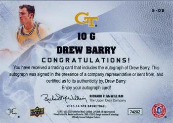 2013-14 SP Authentic - Sign of the Times #S-DB Drew Barry Back
