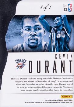 2013-14 Panini Intrigue - Intriguing Players Die Cuts Platinum #13 Kevin Durant Back