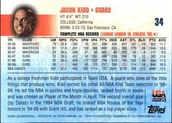 2000 Topps Team USA #34 Jason Kidd Back