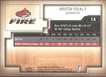 2002 Fleer Authentix WNBA #14 Kristin Folkl Back