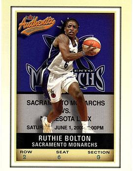 2002 Fleer Authentix WNBA #40 Ruthie Bolton Front