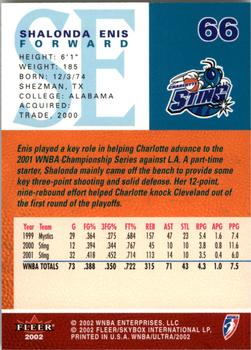 2002 Ultra WNBA #66 Shalonda Enis Back