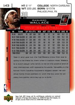 2002-03 Upper Deck MVP #143 Rasheed Wallace Back