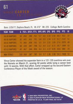 2003-04 Flair Final Edition #61 Vince Carter Back