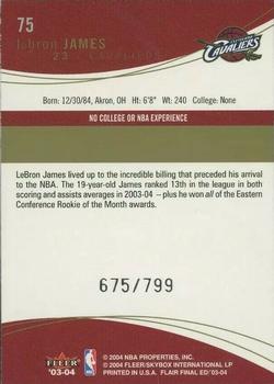2003-04 Flair Final Edition #75 LeBron James Back