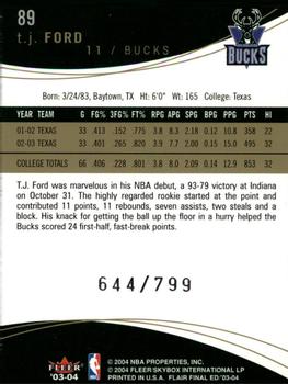 2003-04 Flair Final Edition #89 T.J. Ford Back