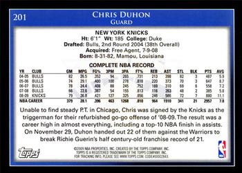 2009-10 Topps #201 Chris Duhon Back