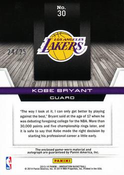 2013-14 Panini Innovation - Digs and Sigs #30 Kobe Bryant Back