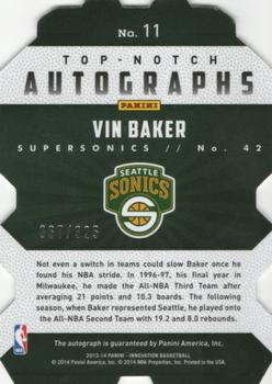 2013-14 Panini Innovation - Top Notch Autographs #11 Vin Baker Back