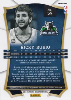 2013-14 Panini Select - Prizms #59 Ricky Rubio Back