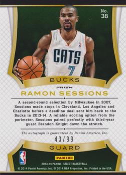 2013-14 Panini Select - Signatures Purple #38 Ramon Sessions Back