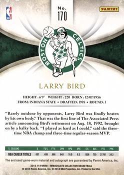 2013-14 Panini Immaculate Collection #170 Larry Bird Back