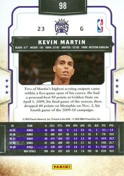 2009-10 Panini Classics #98 Kevin Martin Back