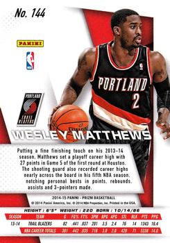 2014-15 Panini Prizm #144 Wesley Matthews Back