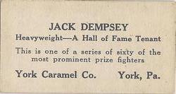 1927 E211 York Caramel Prizefighters #6 Jack Dempsey Back