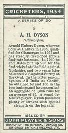 1934 Player's Cricketers #8 Arnold Dyson Back