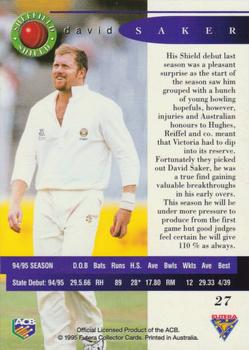 1995-96 Futera Cricket #27 David Saker Back