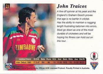 1994-95 Futera Cricket #21 John Traicos Back