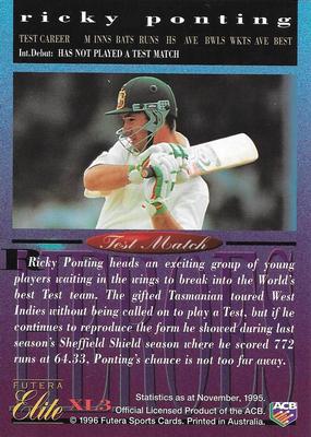 1996 Futera Elite - Impact #XL3 Ricky Ponting Back