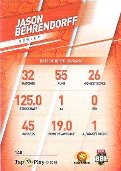 2018-19 Tap 'N' Play CA/BBL/WBBL #148 Jason Behrendorff Back