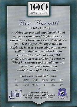 1996 Futera Victorian Cricket Association 1895-1995 #2 Ben Barnett Back