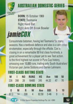 2003-04 Elite Sports Cricket Australia #52 Jamie Cox Back