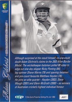 2003-04 Elite Sports Cricket Australia - 2003 Award Winners #AW1 Adam Gilchrist Back